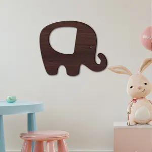Wooden elephant wall sticker for kids bedroom decor, charming animal silhouette art.