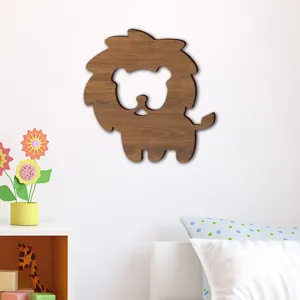 Wooden lion wall sticker kids bedroom decor wooden board cartoon wall art detail view