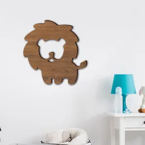 Wooden lion wall sticker detail shot, perfect for children bedroom nursery home decor.