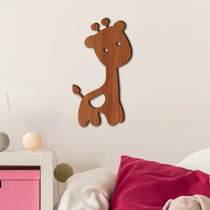 Wooden cartoon giraffe wall decor for kids bedroom, cute animal nursery hanging decoration.