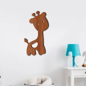 Wooden cartoon giraffe wall sticker for kids bedroom, cute animal decor for nursery.