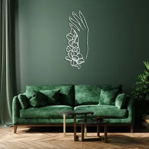 Sticker mural acrylique moderne avec art linéaire minimaliste d'une main et de fleurs élégantes.