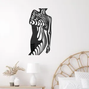 Abstract 3D acrylic mirror wall sticker, geometric female body art decor for bedroom.