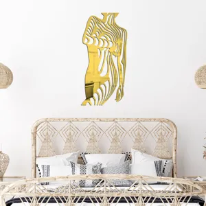 Detail view of the 3D acrylic mirror wall sticker featuring an abstract female silhouette design.