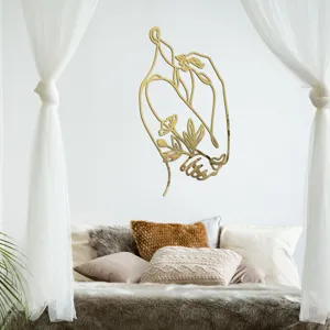 Gold acrylic 3D mirror wall sticker abstract female body art decor for bedroom living room.