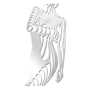 Abstract geometric female body acrylic mirror wall sticker, modern 3D home decor detail view.