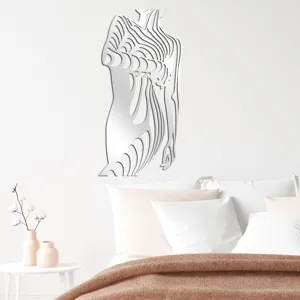 Detail view of the 3D geometric acrylic mirror wall sticker featuring a woman's abstract body.