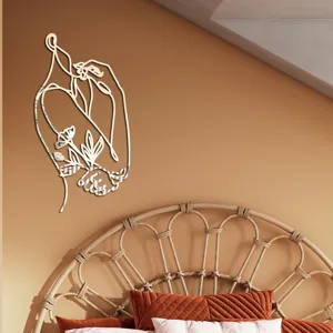 3D acrylic mirror wall sticker featuring elegant woman line art and floral design for home decor.