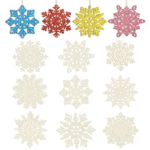 Wooden Blank Christmas Hollow Snowflake Ornaments DIY Unfinished Hanging Pendants With Hemp Rope For Party Decor