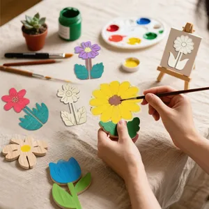 Wooden unfinished flower DIY painting kit 3D craft for kids and adults home decor
