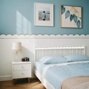 Scalloped wood trim detail showcasing decorative wall molding for home DIY interior design.