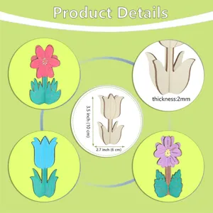 Unfinished wooden flower 3D DIY craft decoration unpainted floral ornaments home decor