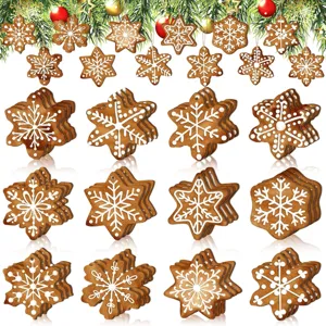 Wooden Christmas Gingerbread Man Snowflake Hanging Ornaments Holiday Party Tree Decor