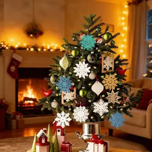 Christmas wooden snowflake hanging ornaments DIY unpainted festive tree decoration details