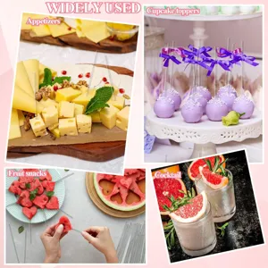 Clear acrylic cake decoration sticks and DIY fruit snack cocktail stirrers pack.