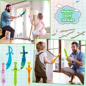 DIY wooden pirate sword craft for kids, unpainted wood pieces and painting toy set.