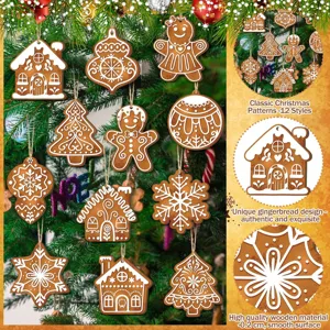 Christmas wooden hanging ornaments gingerbread man tree decorations set of 12 styles party