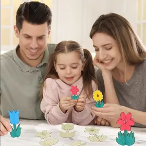 Wooden DIY 3D unpainted flower craft puzzle for kids and adults painting and home decoration