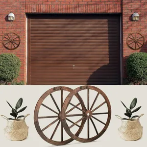 Rustic wooden wagon wheel wall decor, vintage wooden hanging wheel for home room wall decoration.