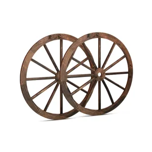 Rustic wooden wagon wheel wall decor, vintage retro hanging decoration for home and room wall.