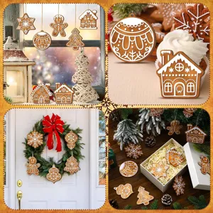 Christmas wooden hanging ornaments gingerbread man snowflake tree party decorations