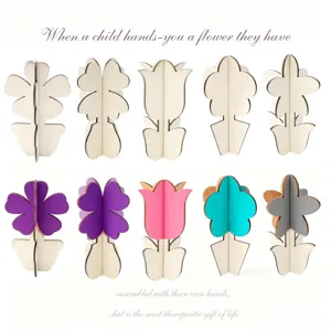 Wooden DIY 3D flower puzzle craft unpainted and painted floral home decor ornament set.