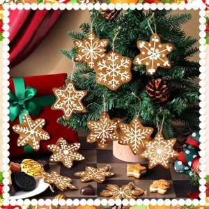 Christmas wooden snowflake hanging ornaments, festive tree party decoration pendants for home.
