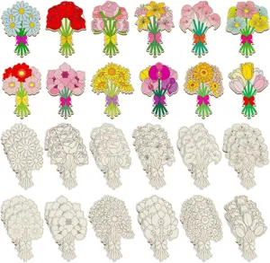 Wooden flower craft painting set for kids diy art, natural wood flower shapes for decoration.