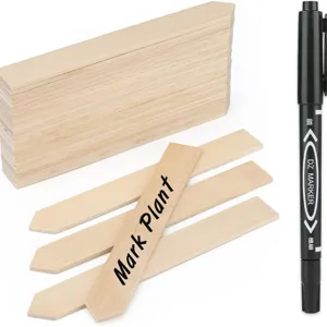Wooden plant labels tags markers set with black pen for garden flowers DIY nursery pots