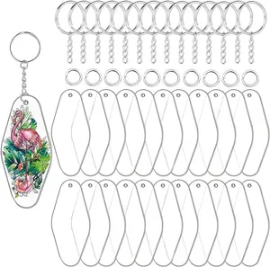 Detail view of DIY acrylic keychain blanks set featuring diamond shape and metal rings.