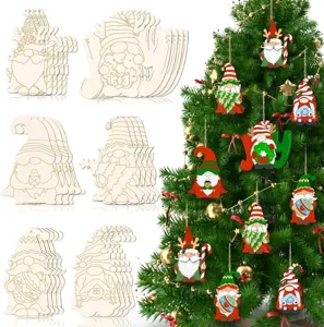 Christmas Gnome Wooden Unfinished Blank Slices DIY Craft Hanging Ornaments Boxwood Natural Wood Holiday Party Home Decor
