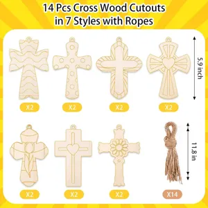 Set de cruces de madera con cuerdas, 14 piezas en 7 estilos, decoración artesanal de bricolaje.