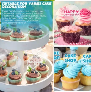 Aderezos de tarta de acrílico transparente en forma de corazón para cupcakes y bodas.