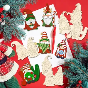 Unfinished wooden Christmas gnomes DIY blank craft cutouts for holiday home decor painting.