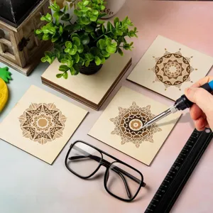 Unfinished square wooden slices for DIY crafts, painting, and home decoration projects.