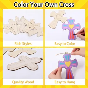Manualidades de cruz de madera sin terminar, rodajas de madera para pintar para niños, decoración