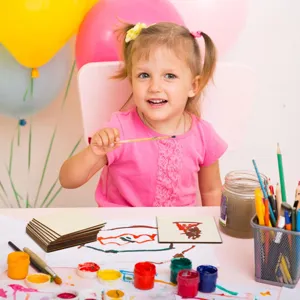 Unfinished square wooden slices for DIY children painting, creative wood blanks for art decor.