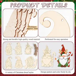 Unfinished wooden Christmas gnome blanks, 2mm thickness with hanging holes for DIY crafts.
