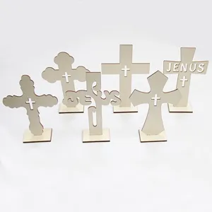Ornements de Croix en Bois Décoration de Table Artisanat Religieux Avec Support Pièces de Croix en Bois DIY pour Décoration Maison