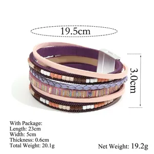 Elegante bracciale da donna in pelle PU multistrato bohemien intrecciato chiusura magnetica