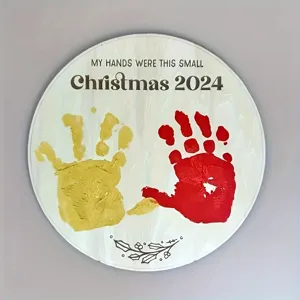 Placa Conmemorativa De Huella De Mano De Bebé De Madera Navidad Adorno Decorativo Redondo Regalo De Recuerdo De Recién Nacido Para Dormitorio Decoración Del Hogar