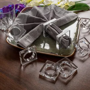 Acryl Serviettenringe Set transparente quadratische Serviettenhalter für Party Tischdeko Details
