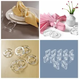 Transparente Acryl Serviettenringe Set, moderne quadratische Tischdeko fuer Hochzeit und Party.
