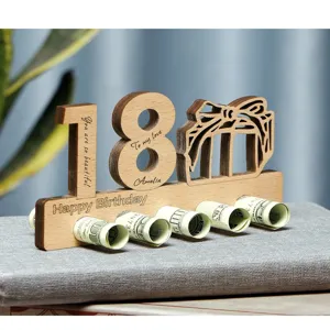 18th Birthday Wooden Money Gift Holder Creative Cash Roll Stand Party Decoration Supply