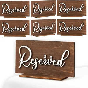 6 pzas letreros reservados de madera con base para decoración de mesa de boda y ceremonia.