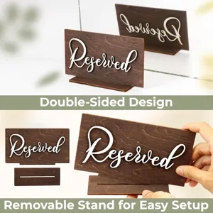 Letrero de mesa reservado de madera con base extraíble, ideal para decoración de bodas y fiestas.
