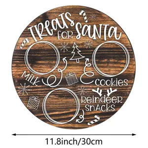 Round wooden Christmas treat tray for Santa milk cookies and reindeer snacks, 11.8inch wood plate