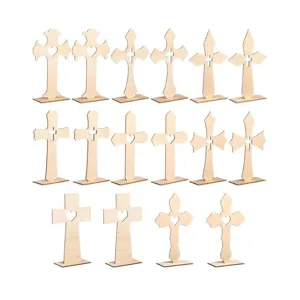 Unfertiges Holz Kreuz Set mit Ständer Tischdeko Basteln Holzarbeiten Dekoration 16 Stk.
