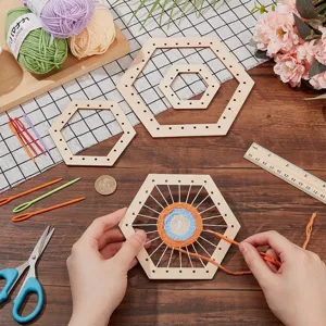 Children DIY wooden weaving loom kit round gear knitting craft with colorful yarn tools