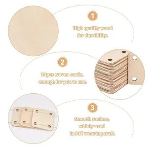 24pcs cartes de tissage en bois carrees vierges 4 trous pour artisanat de tissage DIY